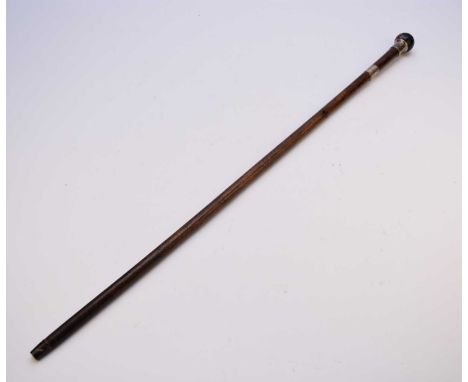 A George V walking stick with a Derbyshire Bluejohn spherical terminal, the silver 'crown' and integral, upper collar hallmar