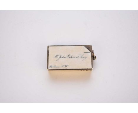 A Victorian silver and enamel vesta case, J *, Birmingham 1891, of rectangular form with white enamel stylised note with blac