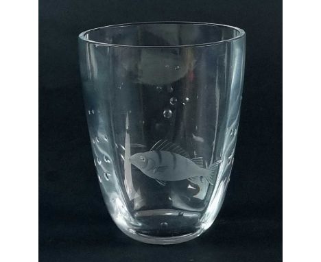 Edward Hald for Orrefors, Sweden, a clear engraved glass vase, first designed in 1939, of slightly panelled form, decorated w