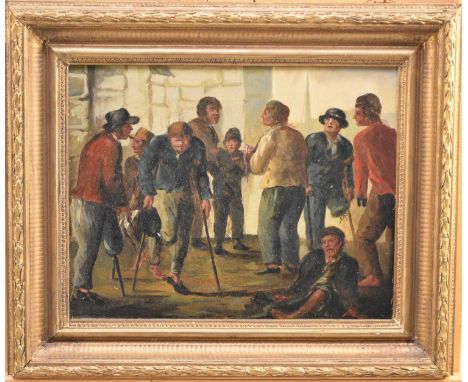 Follower of Henry William Bunbury, a poverty-stricken group of people, including three amputees, label verso indistinctly ins