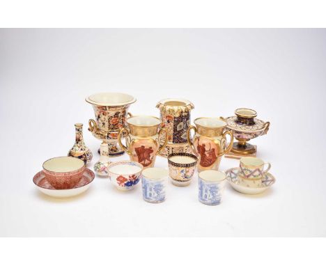 A collection of 19th century Derby, comprising a Stevenson and Hancock (Derby) scent bottle and stopper, painted with roses a