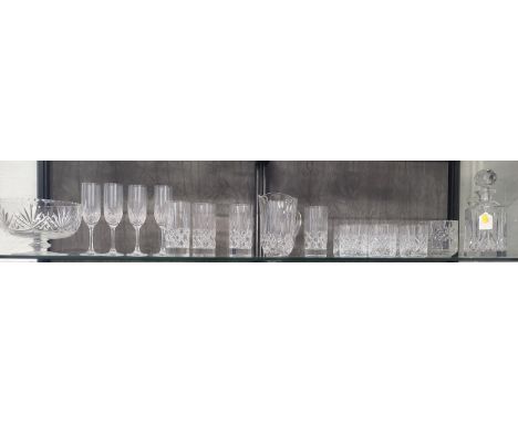 Sets and part sets of cut glass drinking glasses, bowl, decanter, and jug. (18)