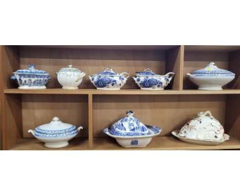 Ceramic lidded tureens by different makers including Phoenix and Limoges 15cm to 30 wide. (8)