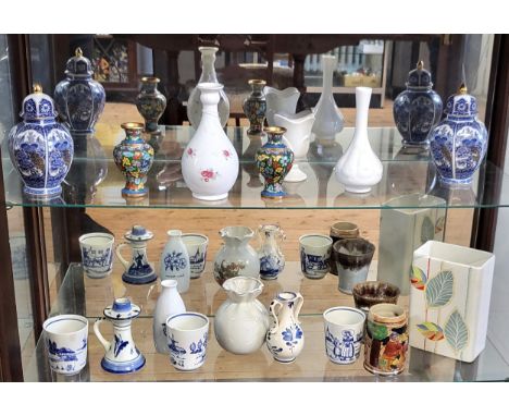 A Beswick 1652 vase produced 1958 to 1962 17.5cm, small ceramic vases, and a pair of cloisonne vases 10cm. (17)