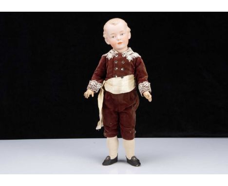 A rare Gebruder Heubach 7233 character boy doll,  with blue intaglio eyes, open/closed mouth with slightly protruding top lip