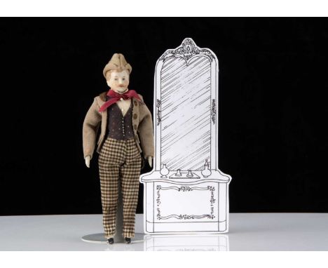 A larger scale German bisque shoulder head Gentleman dolls’ house doll, with blue painted eyes, blonde painted and moulded mo