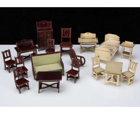 A quantity of Gottschalk dolls’ house furniture,  a cream set with gold detail comprising single bed —4in. (10cm.) long, wash