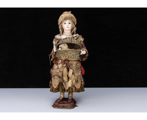 A rare Jean Roullet ‘Le Berger Watteau’ shepherdess with lamb automaton 1880s,  with rare special commissioned pressed bisque