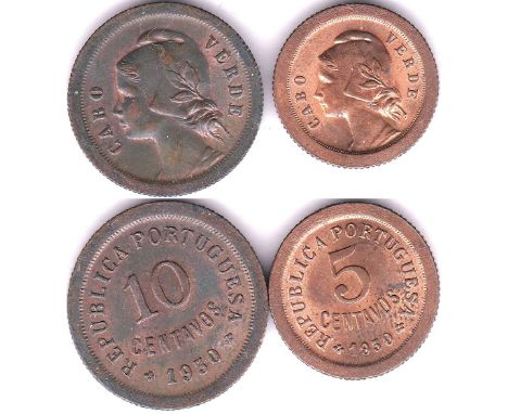 Cape Verde 1930 5 Centavos, KM 1, BUNC with full lustre and  1930 10 Centavos, KM2, GEF/AUNC with lustre