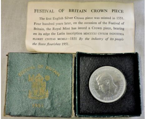 Great Britain 1951 Festival of Britain Crown, green case with leaflet, AUNC