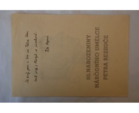 Czechoslovakia 1947 Folder Commemorate the 80th Birth Anniversary of National Author and Poet Peter Bezruce born 15/7/1867 in