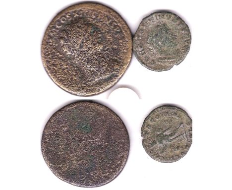 Roman - A worn pitted Sestertius of Domitian and a bronze Follis - House of Constantine - London Mint, this is about fine, fi