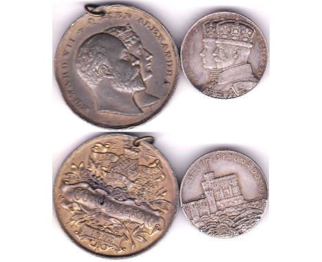 Great Britain - 1935 Royal Mint silver medallion, EF and 1902 coronation Medallion by Pope, 45mm, W/M, Quality relief busts, 