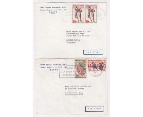 Senegal 1963/64 Two Airmail Env's Esso Afrique Occidentale Dakar to Esso London with Red Cross Senegal and Air Afrique slogan