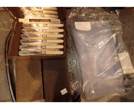 Large silver plated tray and three sets of silver plated flatware together with a masonic apron. P&amp;P Group 3 (£25+VAT for