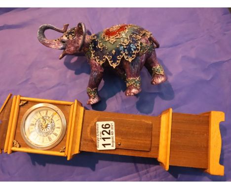 Metal enamelled elephant trinket pot and a model longcase clock. Not available for in-house P&amp;P, contact Paul O'Hea at Ma