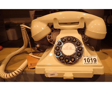 GPO Carrington, push button telephone in 1920s styling with pull-out pad tray; compatible with modern telephone banking and a