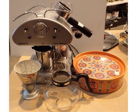 Collection of vintage kitchenalia including a Kenwood coffee machine, Cona coffee pot and a tin. Not available for in-house P