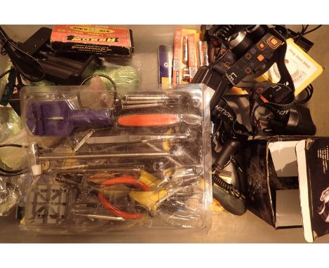 Box of electrical items to include battery charges, lights, tools etc. Not available for in-house P&amp;P, contact Paul O'Hea