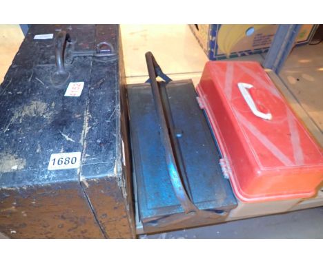 Three retro tool boxes one with contents. Not available for in-house P&amp;P, contact Paul O'Hea at Mailboxes on 01925 659133