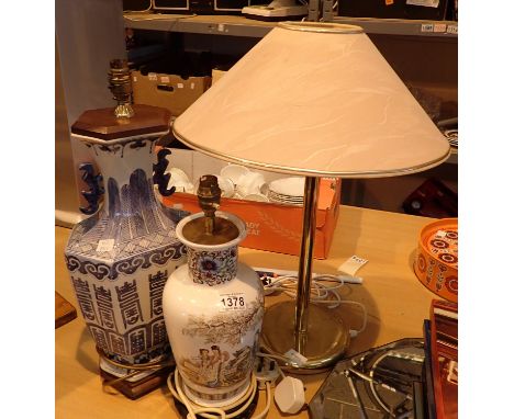 One brass and two Oriental type table lamps. Not available for in-house P&P, contact Paul O'Hea at Mailboxes on 01925 659133C