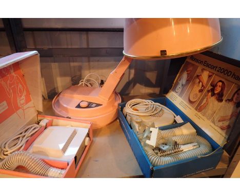 Three vintage hair dryers including a Rima hood dryer. Not available for in-house P&P, contact Paul O'Hea at Mailboxes on 019