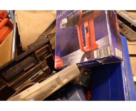 Box of tools including heat gun, magnifying lamp etc. Not available for in-house P&amp;P, contact Paul O'Hea at Mailboxes on 