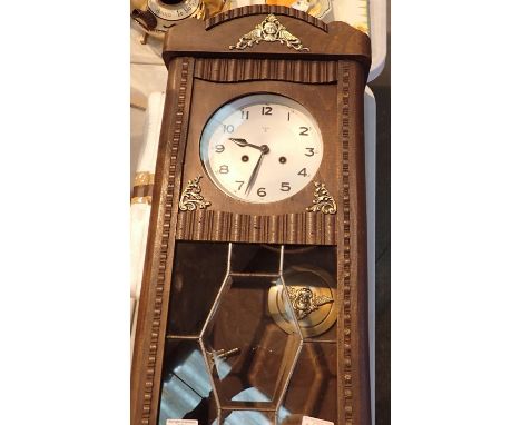 Vintage eight day movement FMS oak cased wall clock with spare pendulum. Not available for in-house P&amp;P, contact Paul O'H