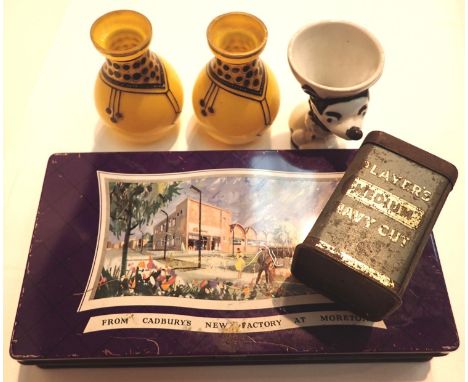 Vintage tins, glass vases, novelty egg cup etc. P&amp;P Group 2 (£18+VAT for the first lot and £3+VAT for subsequent lots) 