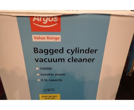 Boxed Argos bagged cylinder 1600w vacuum cleaner. Not available for in-house P&P, contact Paul O'Hea at Mailboxes on 01925 65