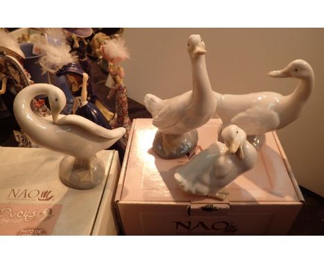 Three Nao geese and a Lladro example. Not available for in-house P&amp;P, contact Paul O'Hea at Mailboxes on 01925 659133 