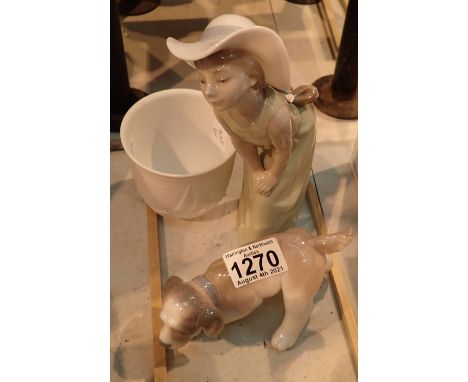 Lladro girl, a tumbler and a dog. Not available for in-house P&amp;P, contact Paul O'Hea at Mailboxes on 01925 659133 