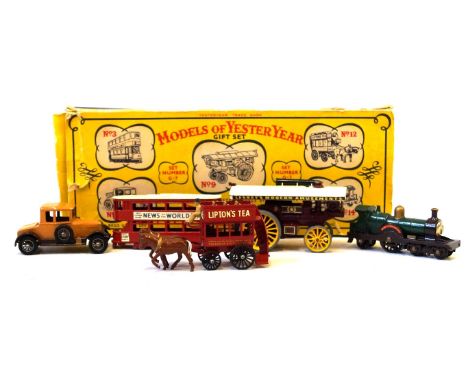A boxed Matchbox Models of Yesteryear G7 gift set
Containing Y3 London tram car, Y8 Morris Cowley Bullnose, Y9 Fowler Showman