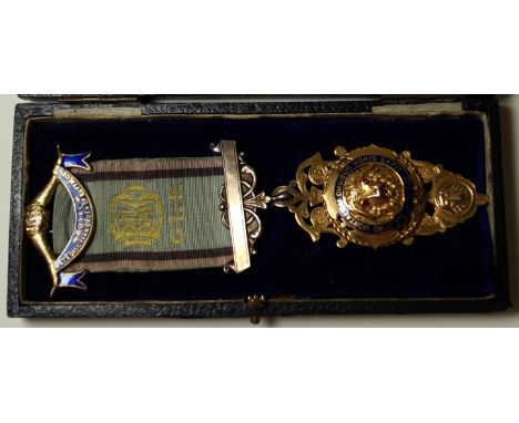 A cased 9ct gold and enamel Royal Antediluvian order of the Buffalos jewel
With presentation inscription dated 1940 to E. And