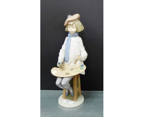 NAO figure of a Girl artist, modelled seated on a stool with a pallet of paints, 34cm tall