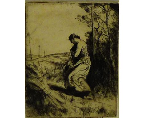 Etching  'Mother and Child on a Wooded Path,  apparently unsigned, in a glazed frame, 10.5 x 13cm