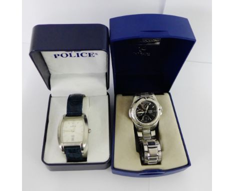 Gents Police wristwatch on blue leather strap together with a Casio wristwatch (2) 
