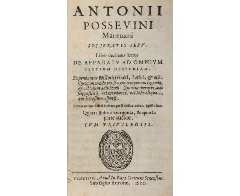 NO RESERVE Possevino Antonio. De apparatu ad omnium gentium historiam. Expeduntur historici graeci, latini, & alij. Venetiis: