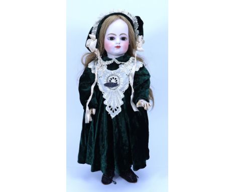 A fine Francois Gaultier bisque head Bebe doll, size 9,  French circa 1880, pale bisque head with fixed brown glass paper-wei