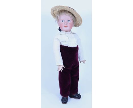 A Kammer & Reinhardt 114 bisque head character doll, German circa 1910, pale bisque head with painted light blue eyes, single