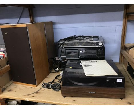 Assorted hifi equipment, to include B and W speakers and a Kenwood amplifier etc.