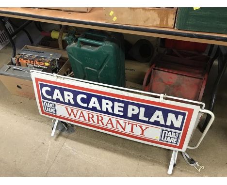 A quantity of assorted tools, to include 'Car Care Plan' sign and petrol can etc.