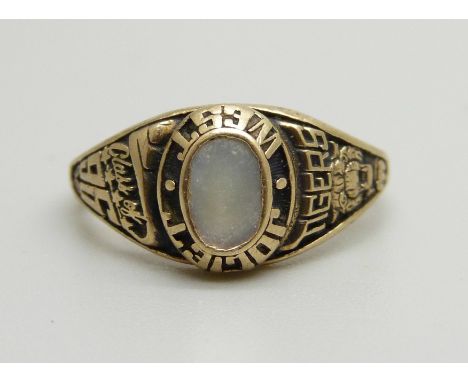 An American 10k gold graduation ring, Joliet West Tigers Class of '96, 4.5g, O 