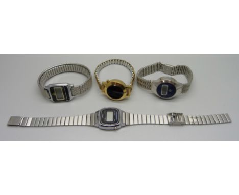 Four lady's digital wristwatches including Timex and Casio 