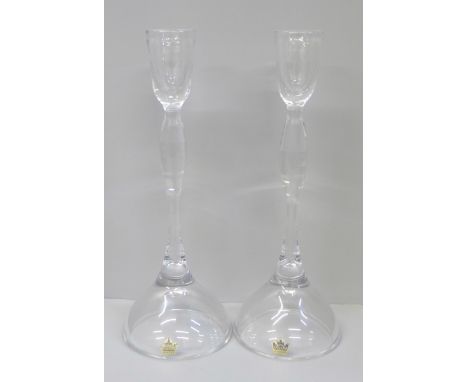 A pair of art glass candlesticks designed by Vicke Lindstrand for Kosta, signed LH1392, 23cm 