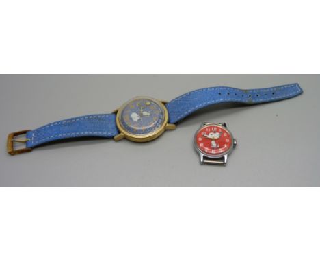 A Snoopy wristwatch, 1958, and a Timex wristwatch head 