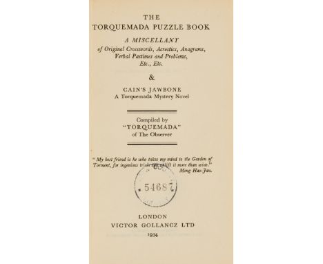 World's most difficult literary puzzle.- [Mathers (Edward Powys)], "Torquemada". Cain's Jawbone in The Torquemada Puzzle Book