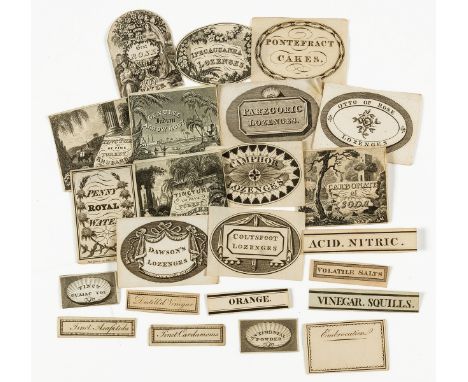 Apothecary labels.- Fine collection of many hundred engraved pharmacy and apothecary labels, including lozenges, tinctures, w