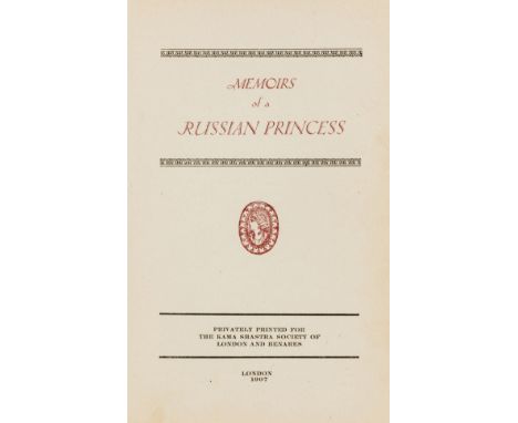 Erotic literature.- [Pasha (Katoumbah)] Memoirs of a Russian Princess, number 1 of 250 copies for private circulation, light 