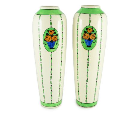 Charles Catteau for Boch Freres, a large pair of ‘Rosa’ tall vases, printed marks and model number D789, 45cm high**CONDITION